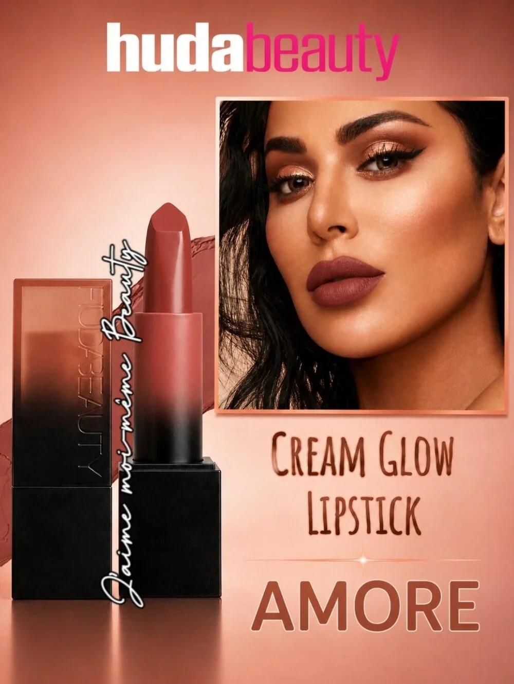HUDA Beauty Sweet Nudes Cream Glow Lipstick in Amore-  Rosy Berry Mocha